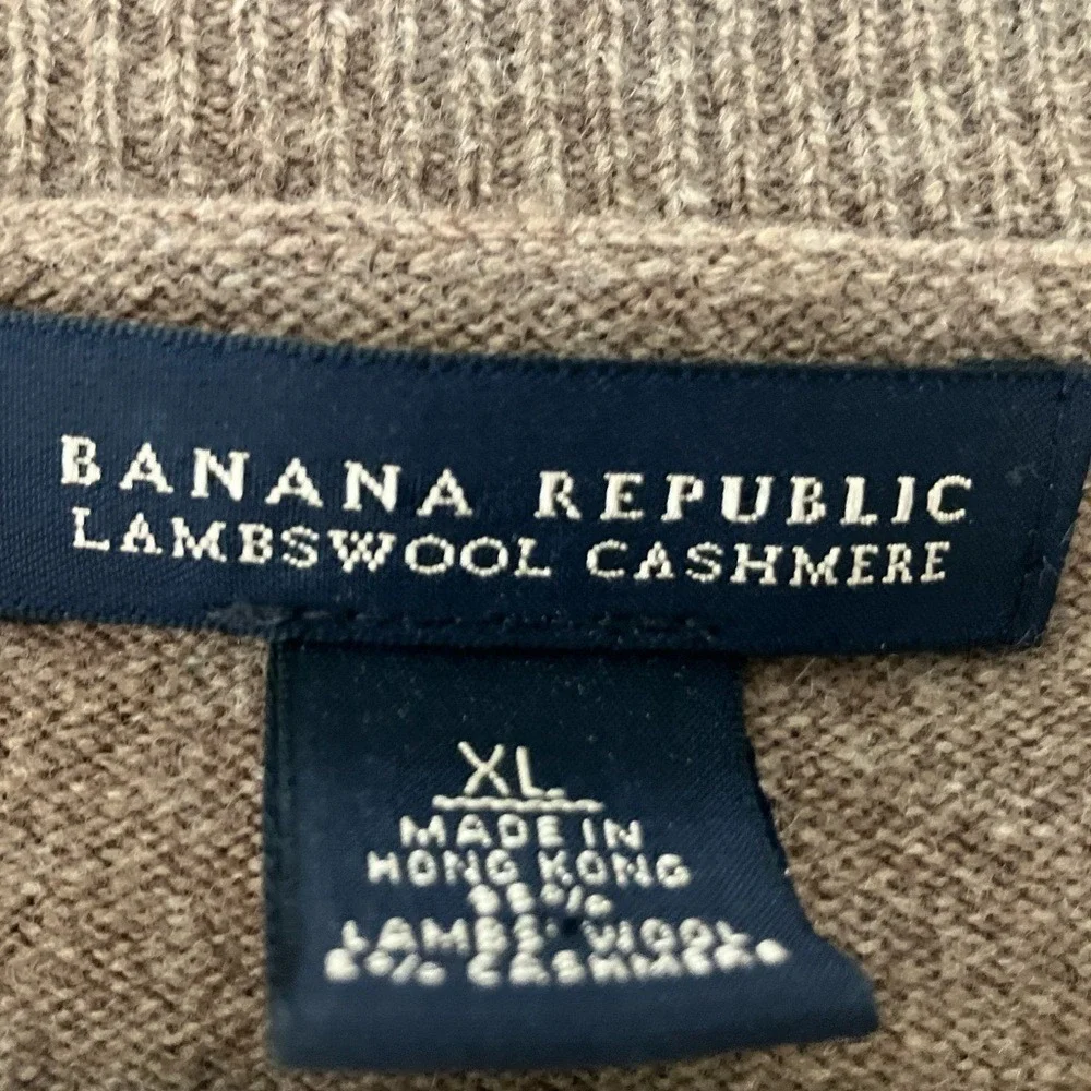 Vintage Banana Republic Lambswool Cashmere V Neck‎ Long Sleeved Sweater Brown XL